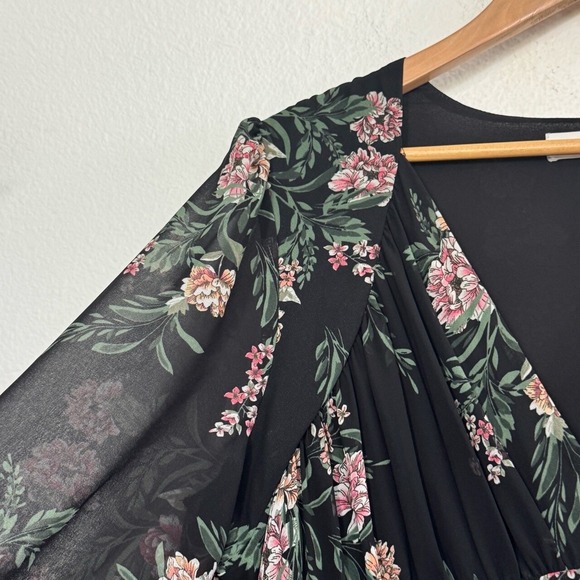ASTR the Label Floral Maxi Dress Womens XL Pleated Boho Long Sleeve Black Pink - Picture 6 of 15